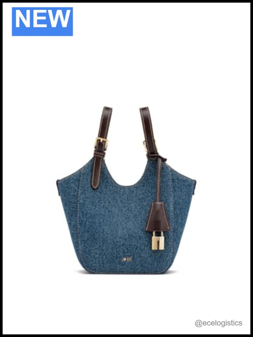 Washed Denim Tote Bag with Gold Hardware